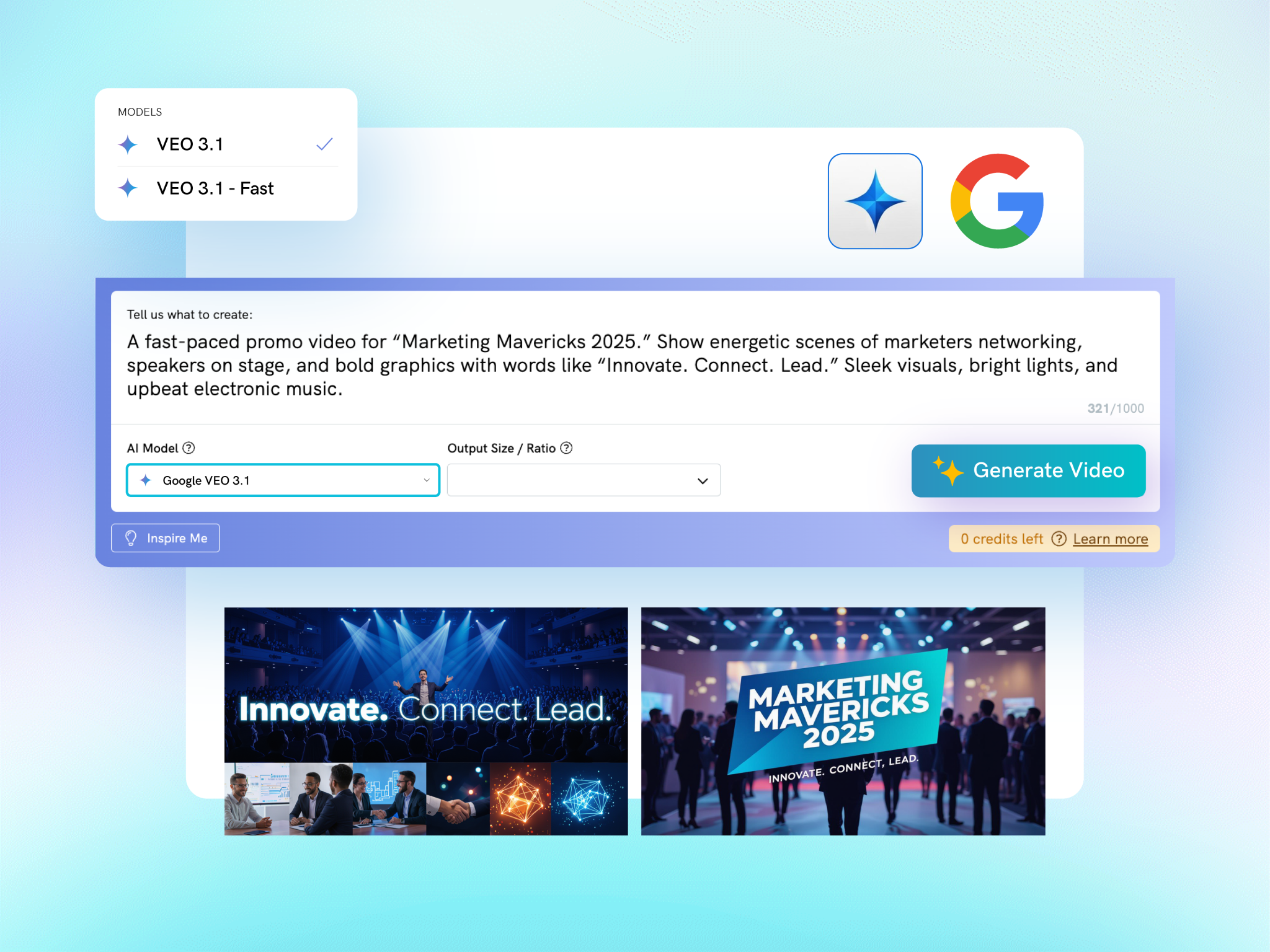 Veo 3.1 ai image generator for pikto ai landing page