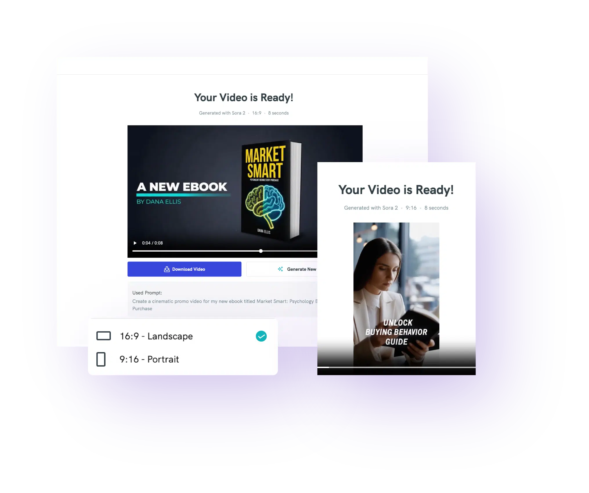 icon graphic for pikto ai showing sora 2 ai video generator ability to make landscape or portrait assets