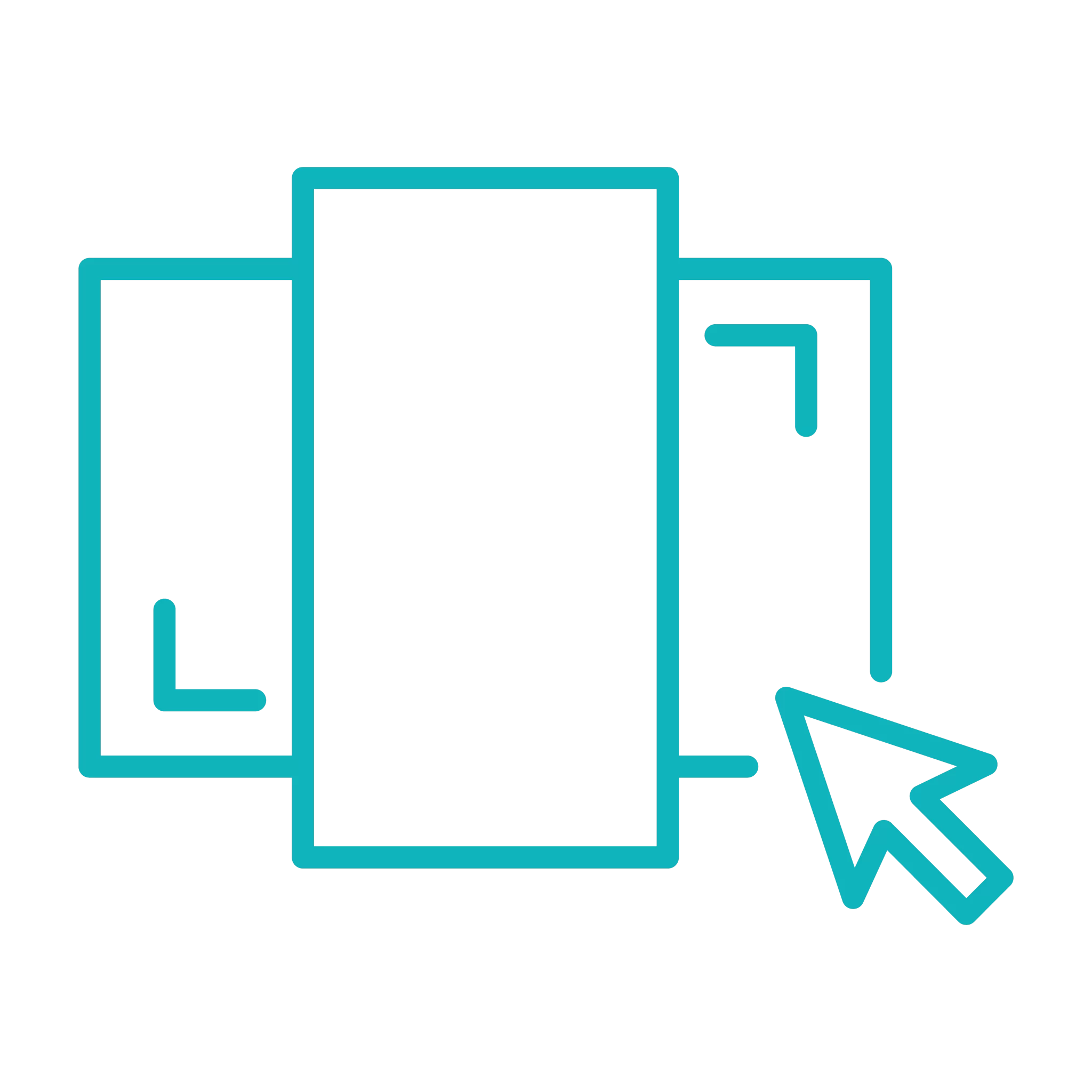 mobile device outline in teal showing smartphone interface with cursor arrow pointer indicating veo 3.1 mobile video generation capabilities on touchscreen devices