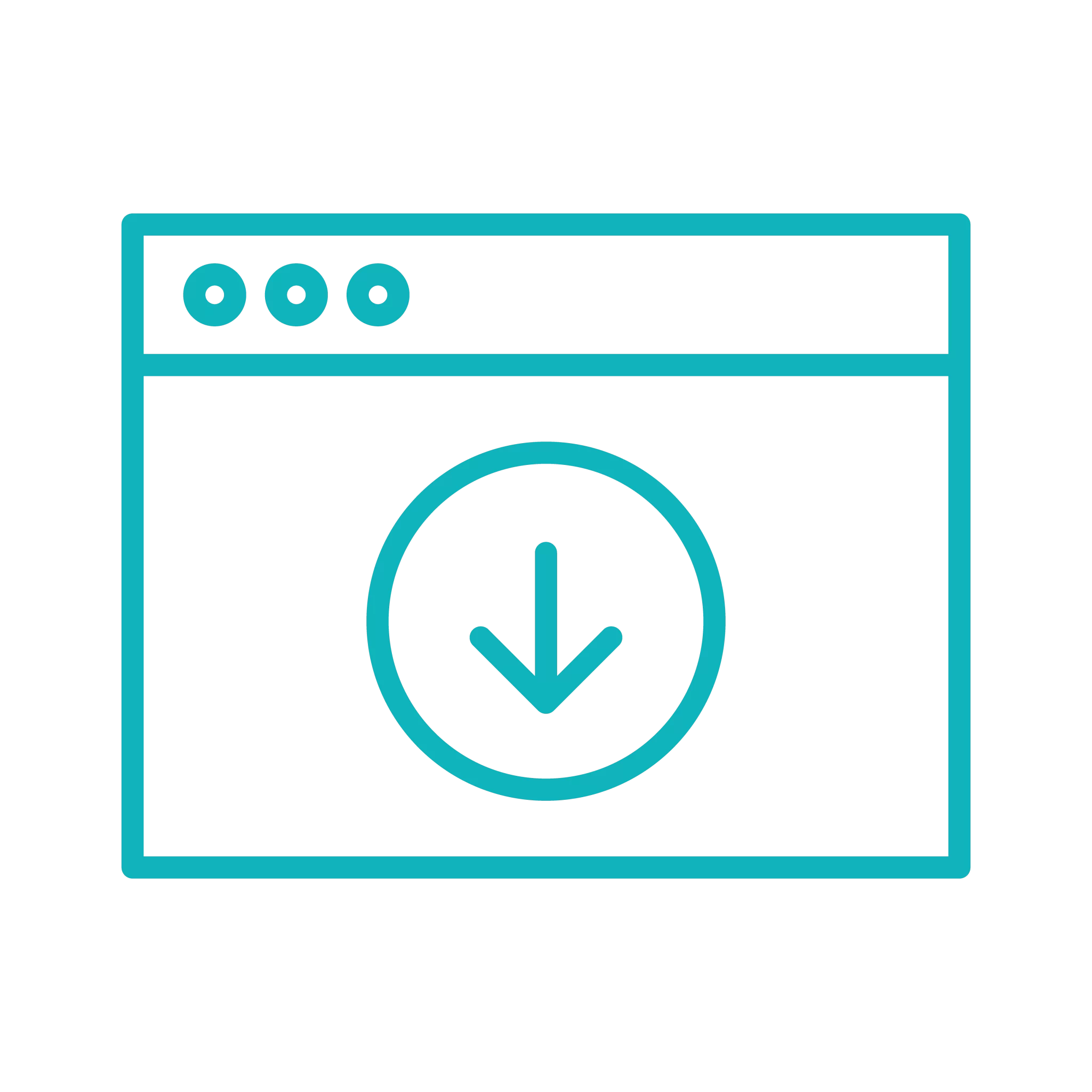 browser window interface in teal with three circular buttons at top and central download arrow icon representing veo 3.1 web-based video downloading and browser compatibility features