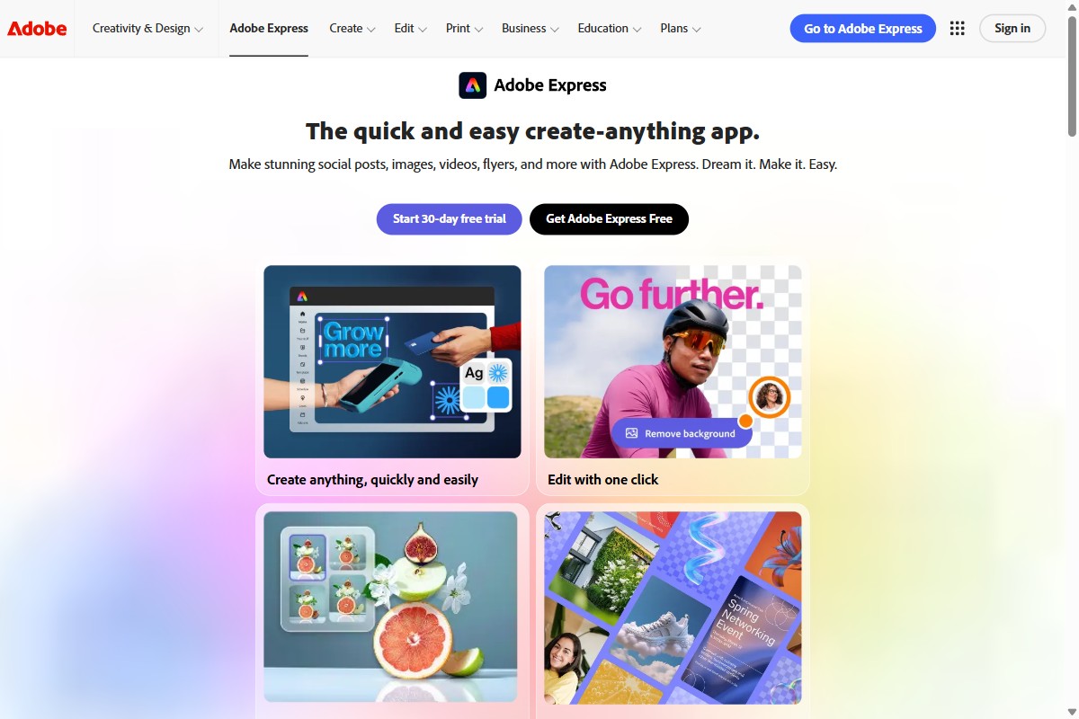 Adobe Express homepage screenshot