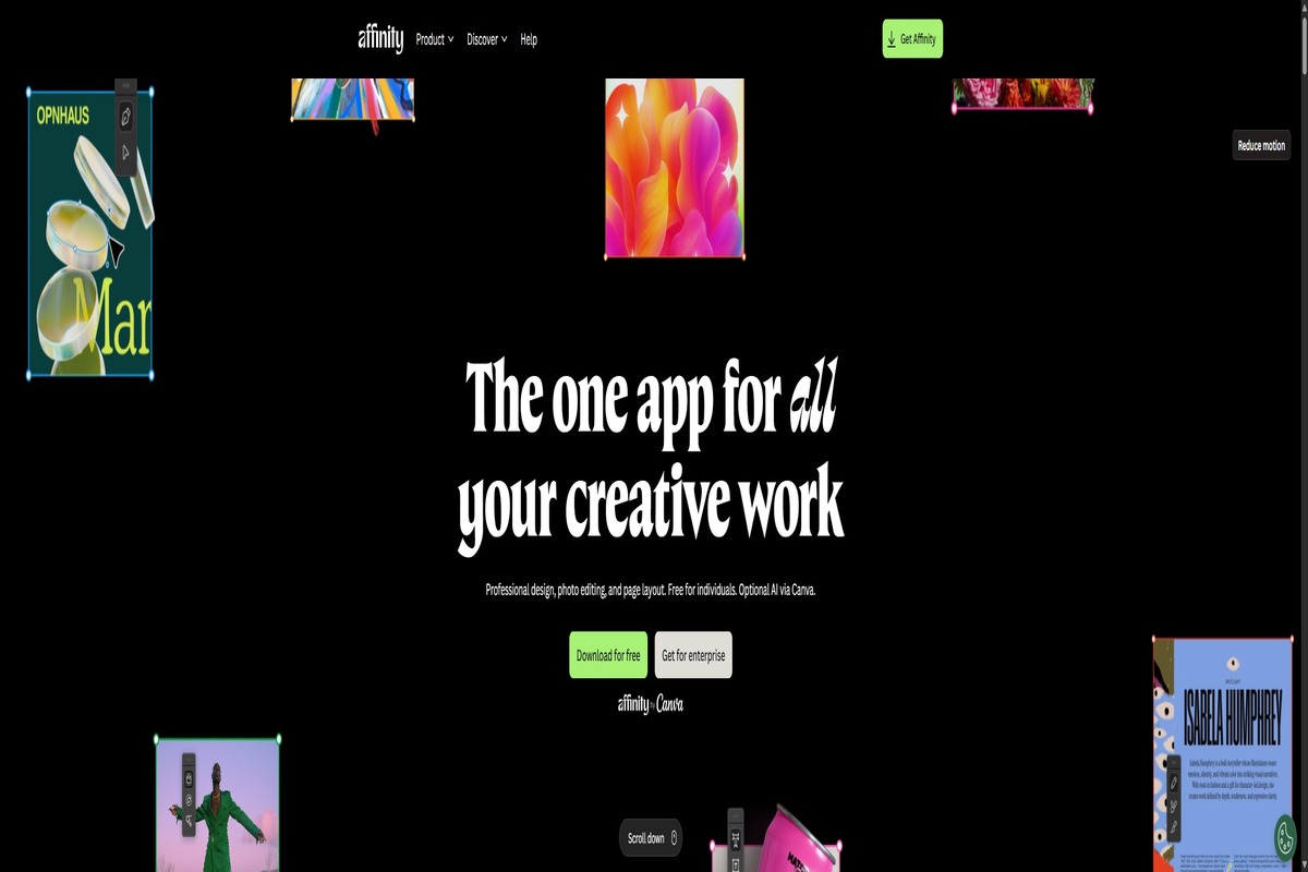 Affinity homepage screenshot