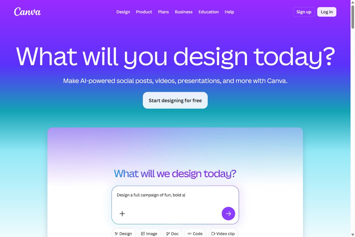 Canva homepage screenshot