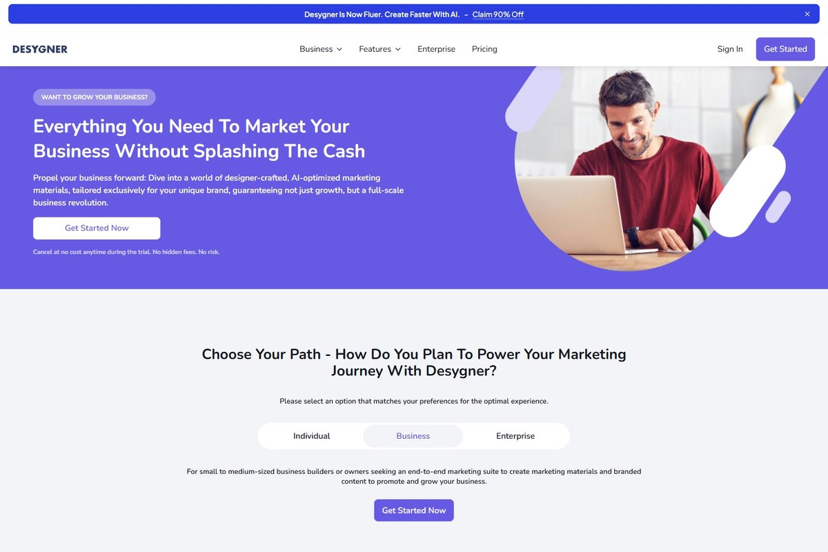 Fluer (formerly Desygner) marketing design homepage 2026