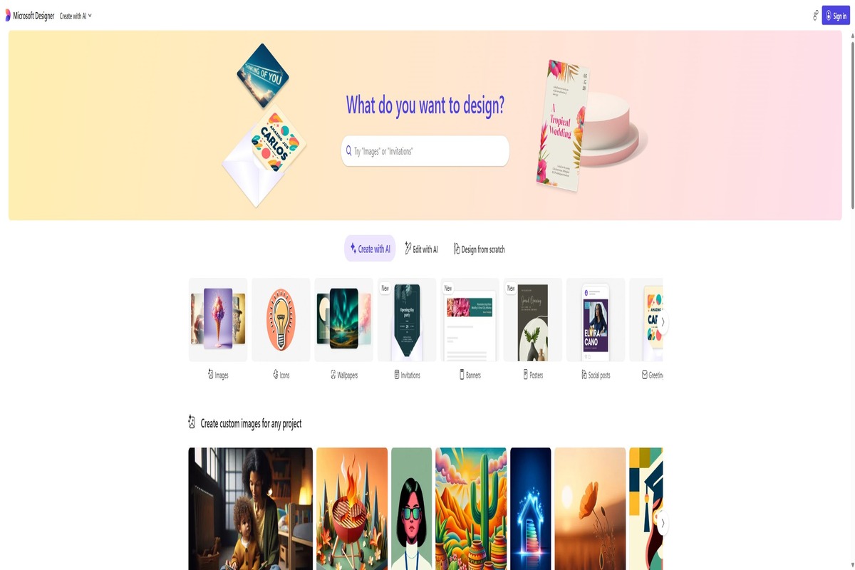 Microsoft Designer homepage screenshot