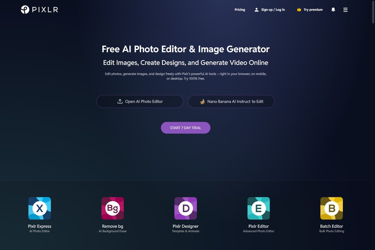 Pixlr AI photo editor homepage 2026